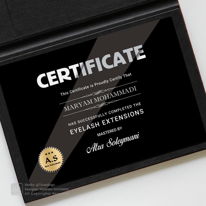 طراحی سرتیفیکیت کاشت مژه و اکستنشن آلتا سلیمانی