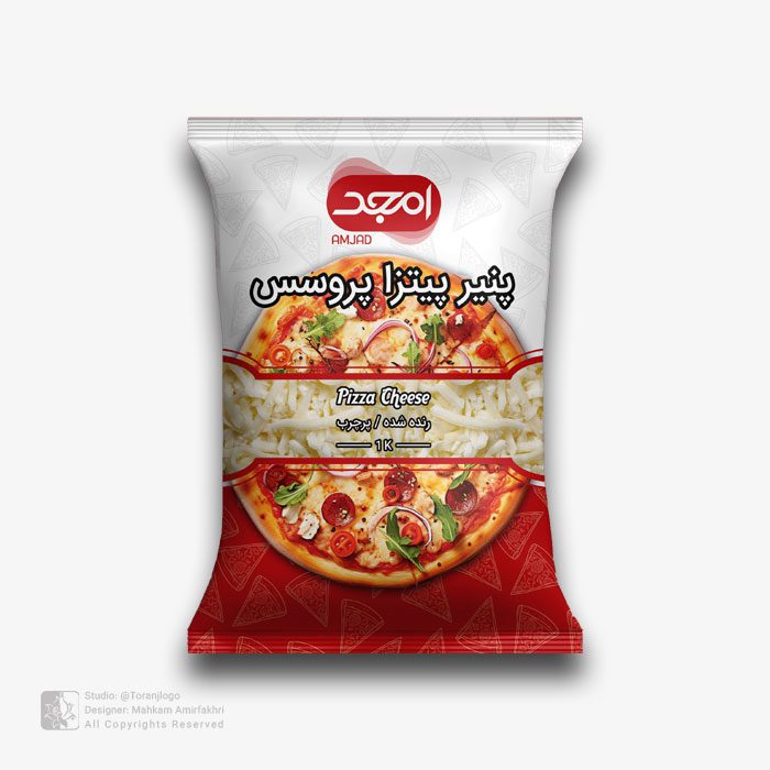 طراحی بسته بندی پنیر پیتزا امجد