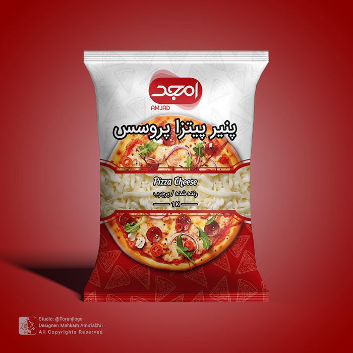 طراحی بسته بندی پنیر پیتزا امجد