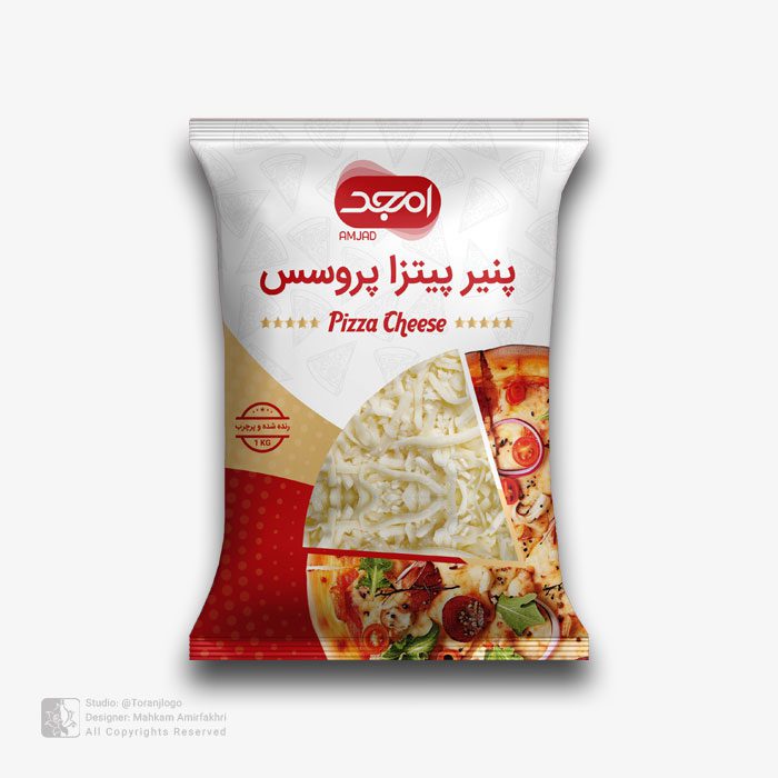 طراحی بسته بندی پنیر پیتزا امجد